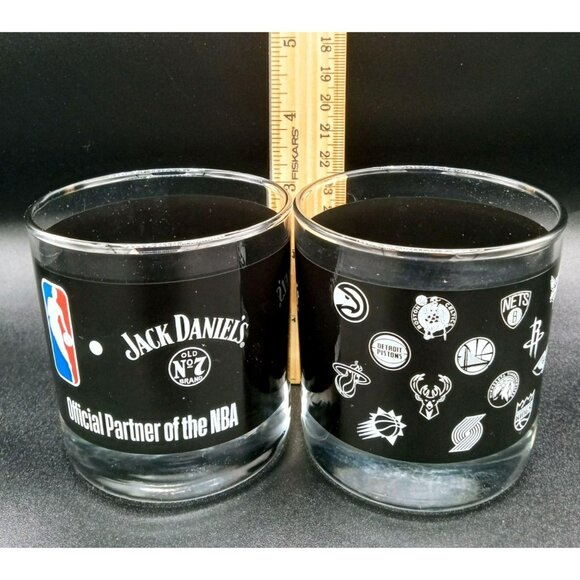 Pair of Jack Daniels Old No 7 NBA Drinking Rocks Glasses Team Logos Barware 3.25 - Picture 2 of 13